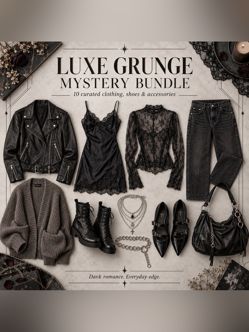 Luxe Grunge Mystery Bundle - Black & Charcoal Curated Set 10 items